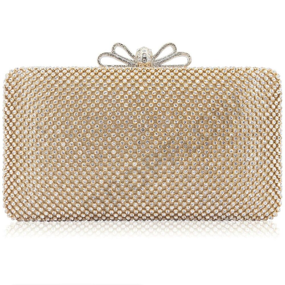 Rhinestone Clutch Purse Crystal Bow Clasp Elegant Evening Bag Wedding Party